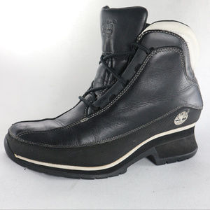 Vtg TIMBERLAND Blk/White Lace Up Wedge Work Boots